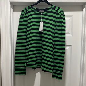 Size L - Ganni Green and Black Striped Top